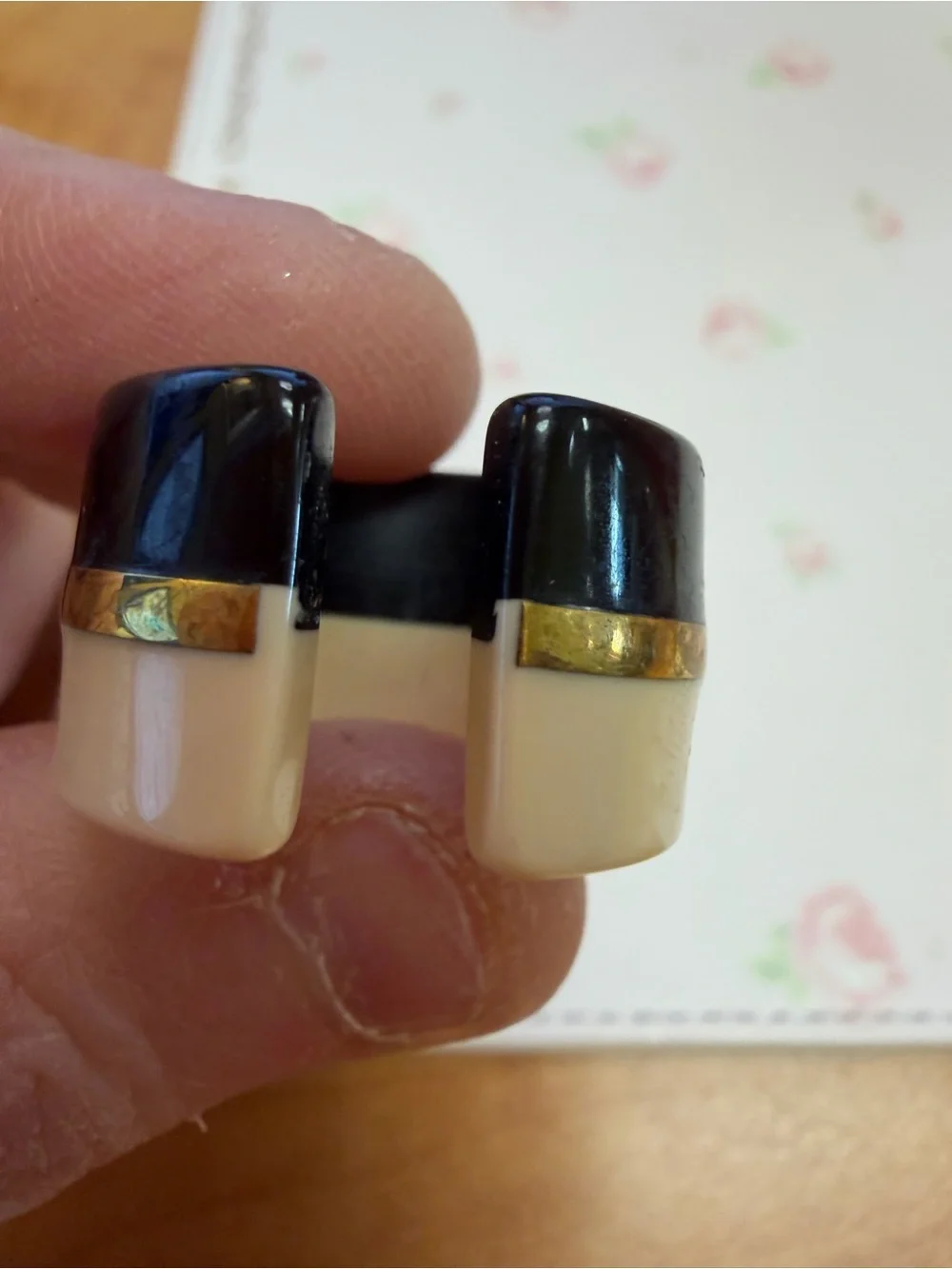 CHANEL Black, Gold and Cream Ring Top Accent